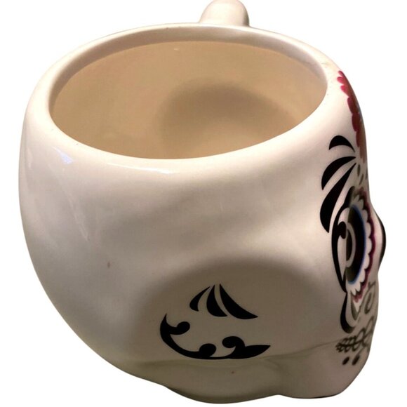 Sugar Skull Ceramic Mug With Floral & Vine Details - Picture 2 of 4